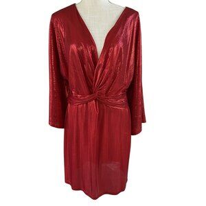 Shein Red Shimmery Long Sleeve Knotted Dress - US Size XL